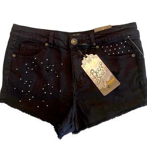 NWT Boom Boom black jean shorts, embellished frayed edges short shorts size 5